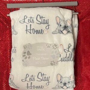 NWT LETS CUDDLE LETS STAY HOME FRENCH BULLDOG FRENCHIE OVERSIZED 60" X 70" THROW